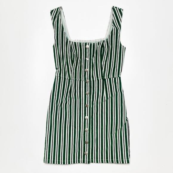Urban Outfitters Sleeveless Striped Corduroy Snap Front Mini Jumper Dress Size 0 - Picture 3 of 15